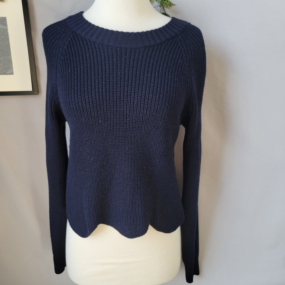 Aritzia Wilfred Sardou Wool Cropped Scalloped Sweater Blue S‎